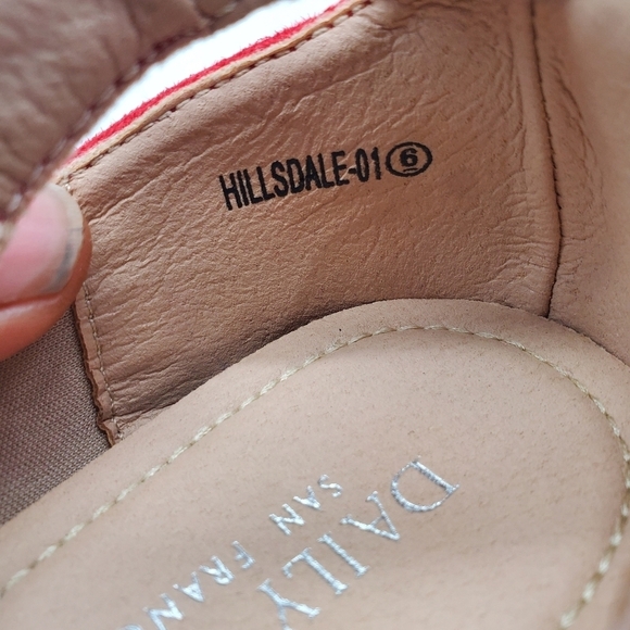 Daily Shoes Women's 6 Hillsdale Red Suede Low Wedge Ankle Strap Flats - Picture 2 of 9